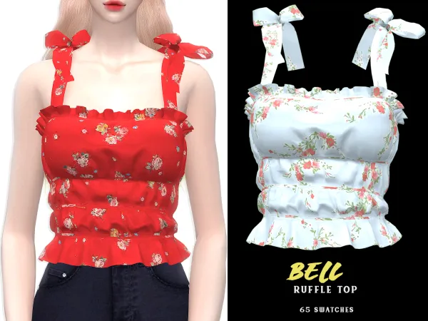 Alpha Bell Ruffle Top by grafity-cc - The Sims 4 Custom Content