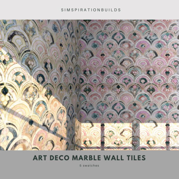 Mix Art Deco Marble Wall Tiles by simsfinds - The Sims 4 Custom Content