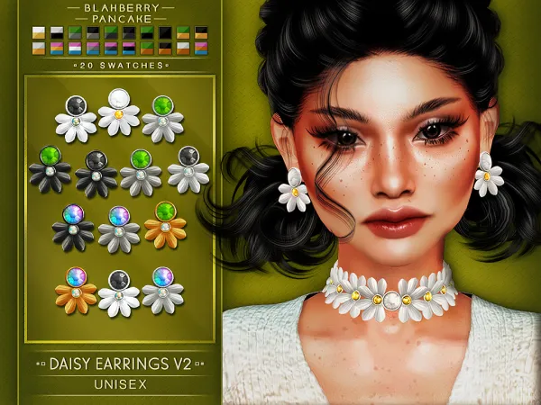 Alpha DAISY EARRINGS V2 BlahberryPancake by blahberry-pancake - The Sims 4 custom content
