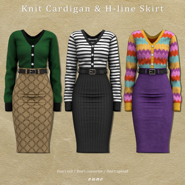 Alpha Knit Cardigan H line Skirt by simsfinds - The Sims 4 Custom Content