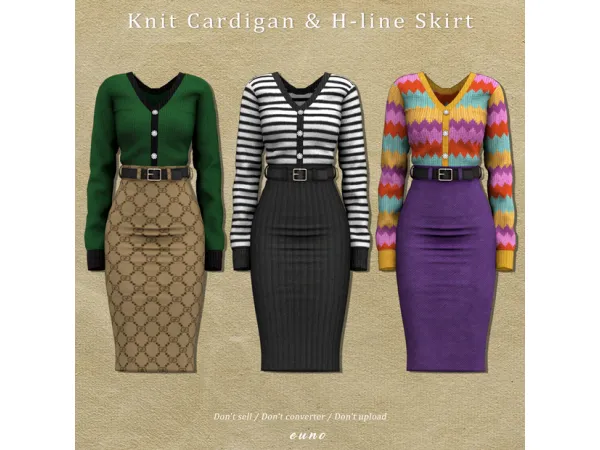 Alpha Knit Cardigan H line Skirt - The Sims 4 Custom Content