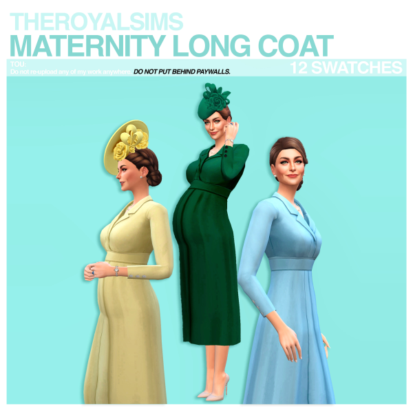 Maxis Match THEROYALSIMS MATERNITY LONG COAT by simsfinds - The Sims 4 Custom Content