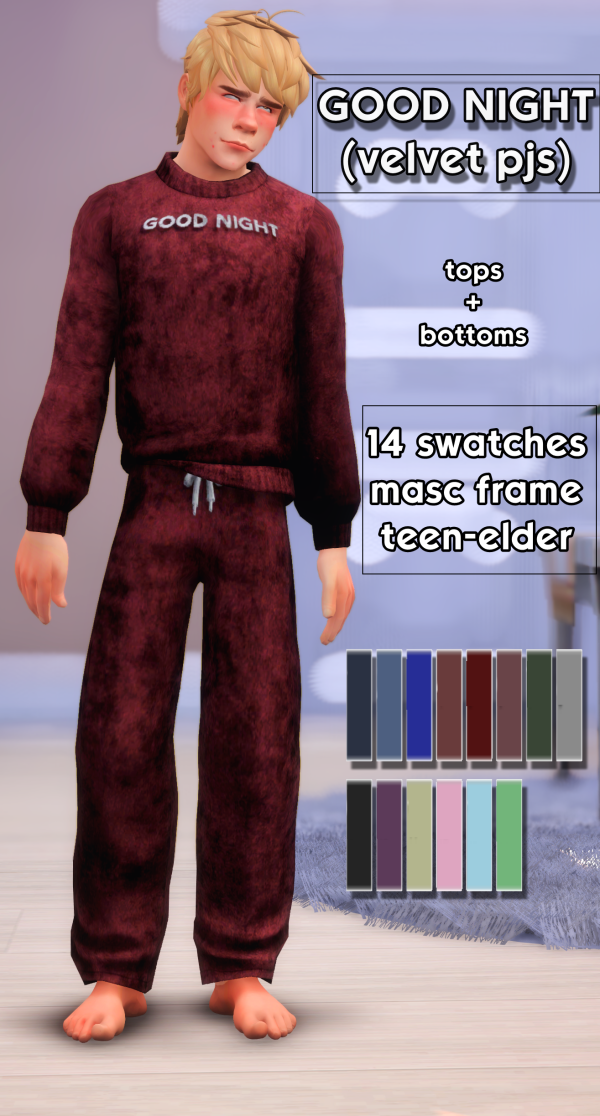 Maxis Match Good Night Set (Velvet Pjs) by simsfinds - The Sims 4 Custom Content