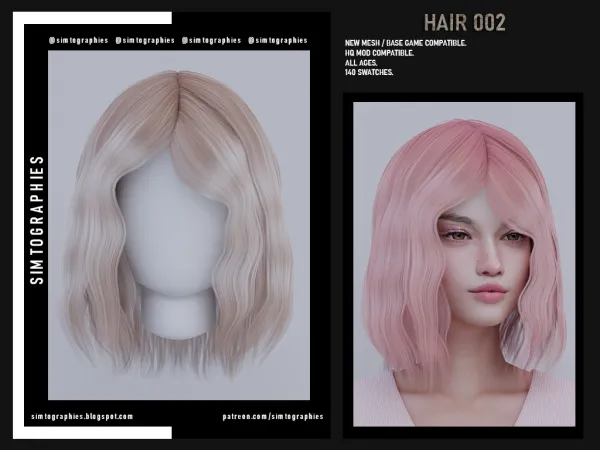 Alpha Hair 002 by simtographies - The Sims 4 Custom Content