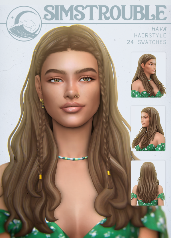 Maxis Match Hava Hairstyle (w and wo Braids) by simsfinds - The Sims 4 Custom Content