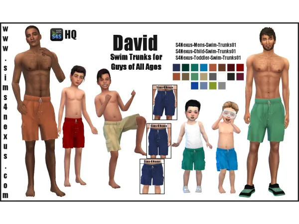 Maxis Match David Swim Trunks for Guys of All Ages (Except infants) - The Sims 4 Custom Content