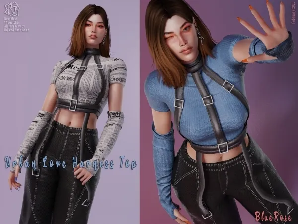Alpha Urban Love Harness Top brsims by bluerose-sims - The Sims 4 custom content