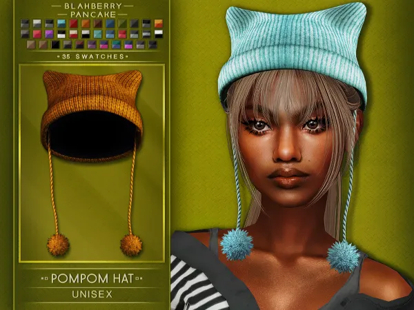 Alpha POMPOM HAT unisex BlahberryPancake - The Sims 4 Custom Content