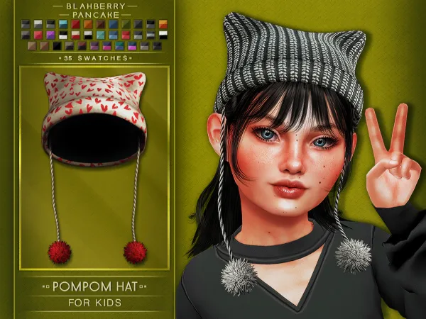 Alpha POMPOM HAT KIDS BlahberryPancake by blahberry-pancake - The Sims 4 Custom Content