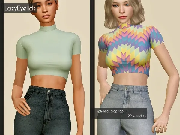 Alpha High neck crop top by lazyeyelids - The Sims 4 Custom Content