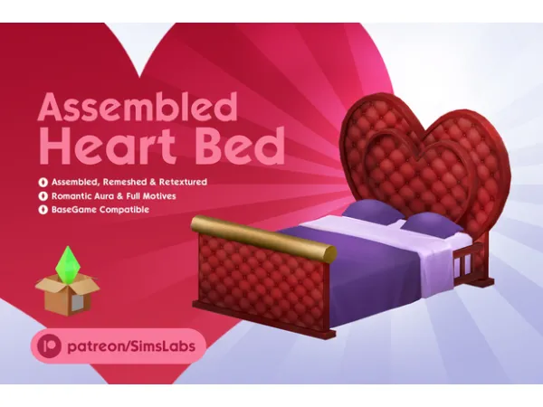Maxis Match THE HEART BED ASSEMBLED by SimsLabs - The Sims 4 Custom Content