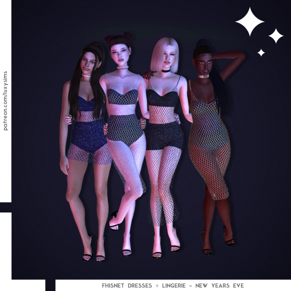 Alpha New Years Eve Fishnet Dresses Lingerie Collection by luxysims - The Sims 4 Custom Content