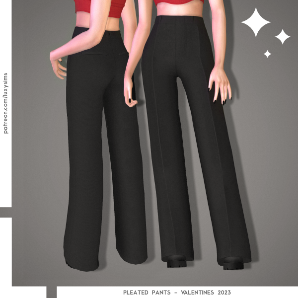 Alpha Pleated Pants Valentines 2023 by luxysims - The Sims 4 Custom Content