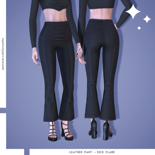 Maxis Match Leather Pant Kick Flare by luxysims - The Sims 4 Custom Content