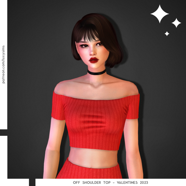 Alpha Off Shoulder Top Valentines 2023 by luxysims - The Sims 4 Custom Content