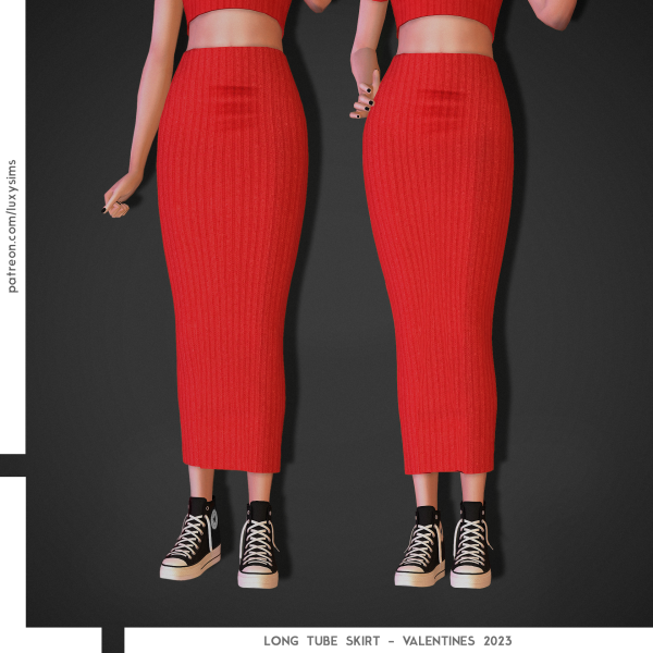 Mix Long Tube Skirt Valentines 2023 by luxysims - The Sims 4 Custom Content