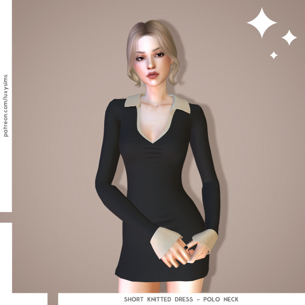 Alpha Short Knitted Dress PoloNeck by luxysims - The Sims 4 Custom Content