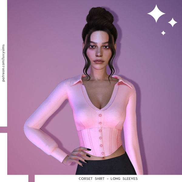 Alpha Corset Shirt Long Sleeves by luxysims - The Sims 4 Custom Content