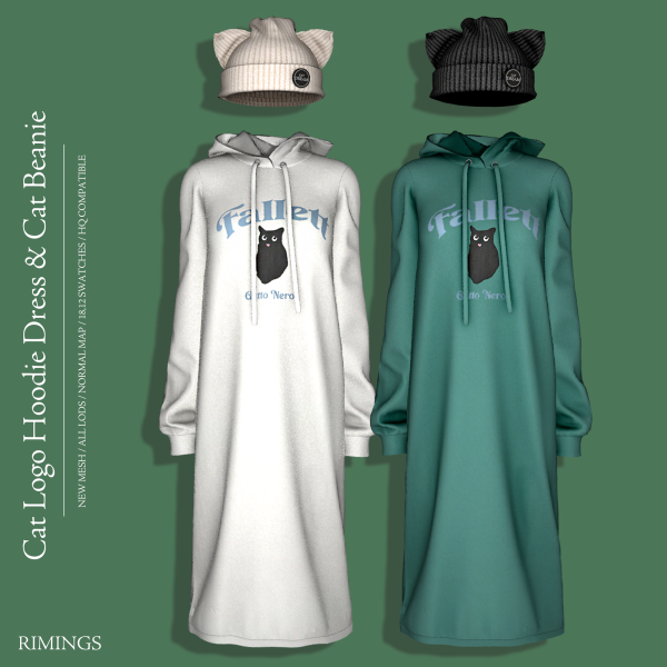 Alpha [RIMINGS] Cat Logo Hoodie Dress Beanie by simsfinds - The Sims 4 Custom Content