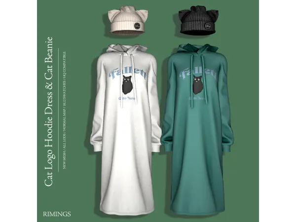 Alpha [RIMINGS] Cat Logo Hoodie Dress Beanie by RIMINGS - The Sims 4 Custom Content