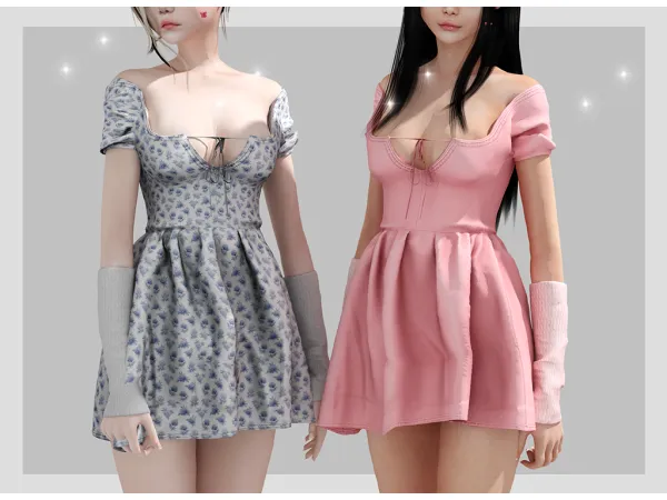 Alpha Lace up floral dress Babyetears - The Sims 4 Custom Content