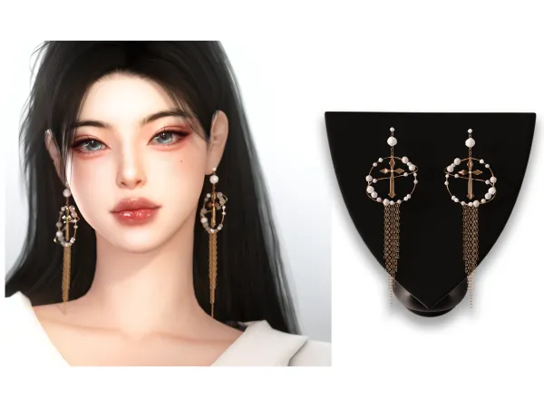 Alpha Cross Long Chain Earrings by simsfinds - The Sims 4 Custom Content