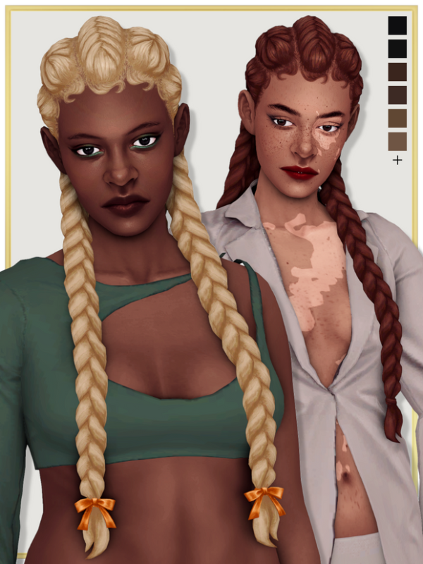 Maxis Match FELIZITA (hair set) female hair (in 4 versions) accessory bows edges by simsfinds - The Sims 4 Custom Content