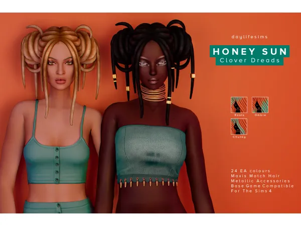 Alpha HONEY SUN SET Clover Dreadlocks by Daylife Sims - The Sims 4 Custom Content