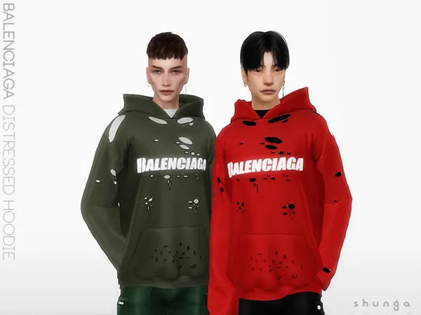 Alpha SHUNGA Balenciaga Distressed Hoodie by shunga - The Sims 4 Custom Content