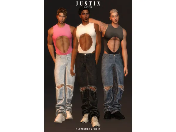 Alpha plumbobsnfries JUSTIN outfit by plumbobsnfries - The Sims 4 Custom Content