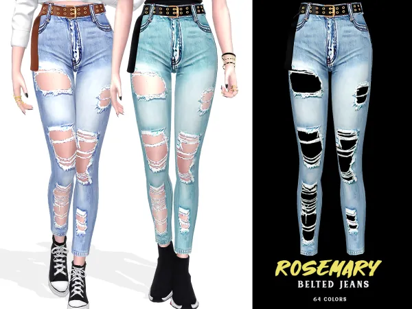 Alpha Rosemary Belted Jeans by grafity-cc - The Sims 4 Custom Content
