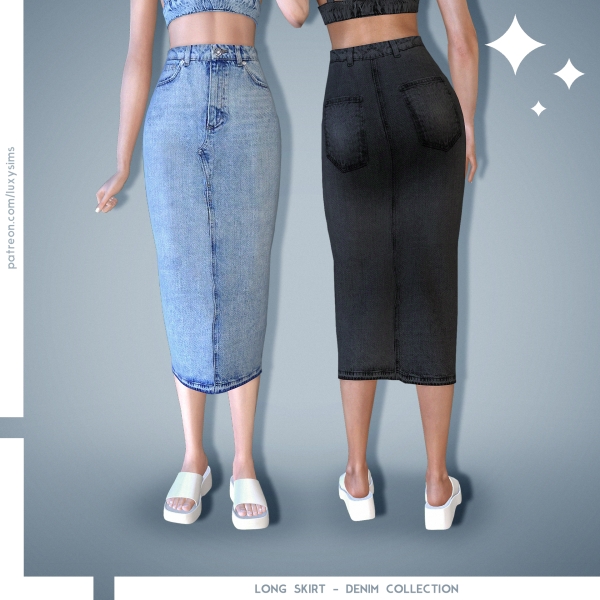 Alpha Long Skirt Denim Collection by luxysims - The Sims 4 Custom Content