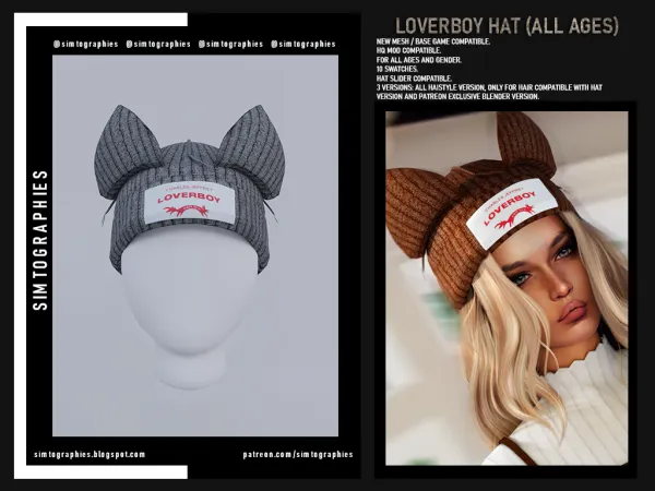 Alpha Loverboy Hat (ALL AGES) by simtographies - The Sims 4 Custom Content