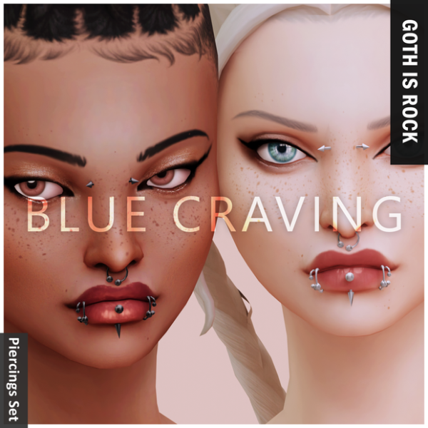 Alpha Blue Craving Goth Piercings Set by bluecraving - The Sims 4 Custom Content