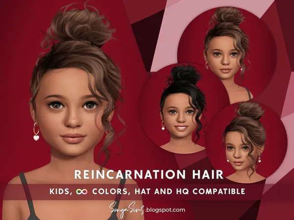 Alpha Reincarnation Hair (Kids Version) by simsfinds - The Sims 4 Custom Content