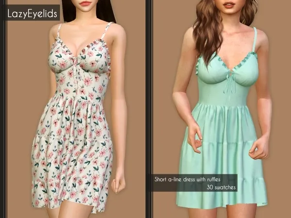 Alpha Short a line dress with ruffles by lazyeyelids - The Sims 4 Custom Content