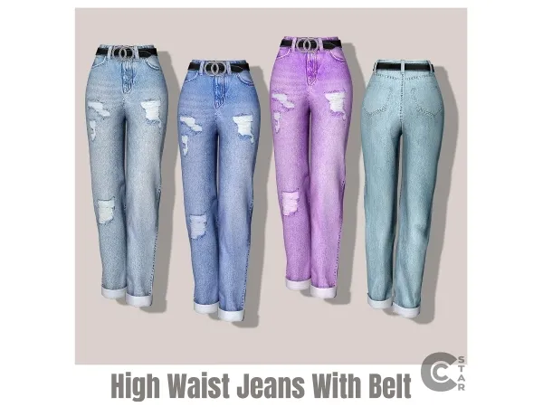 Alpha High Waist Jeans With Belt - The Sims 4 Custom Content