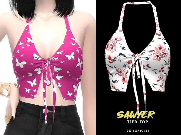 Alpha Sawyer Tied Top by grafity-cc - The Sims 4 Custom Content