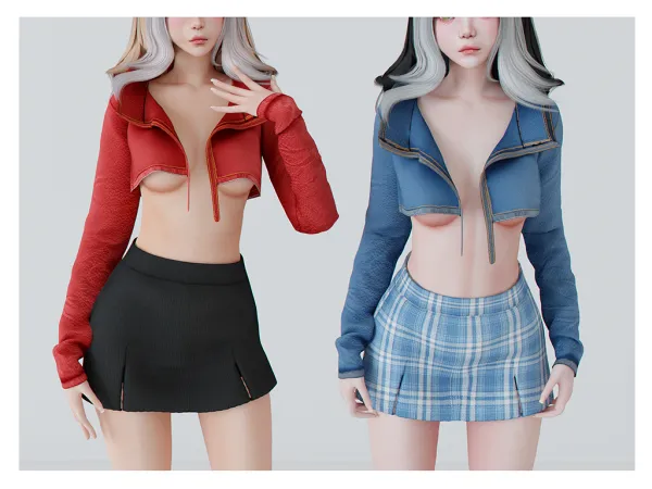 Alpha Mirror skirt Jacket leather moonlight Babyetears - The Sims 4 Custom Content