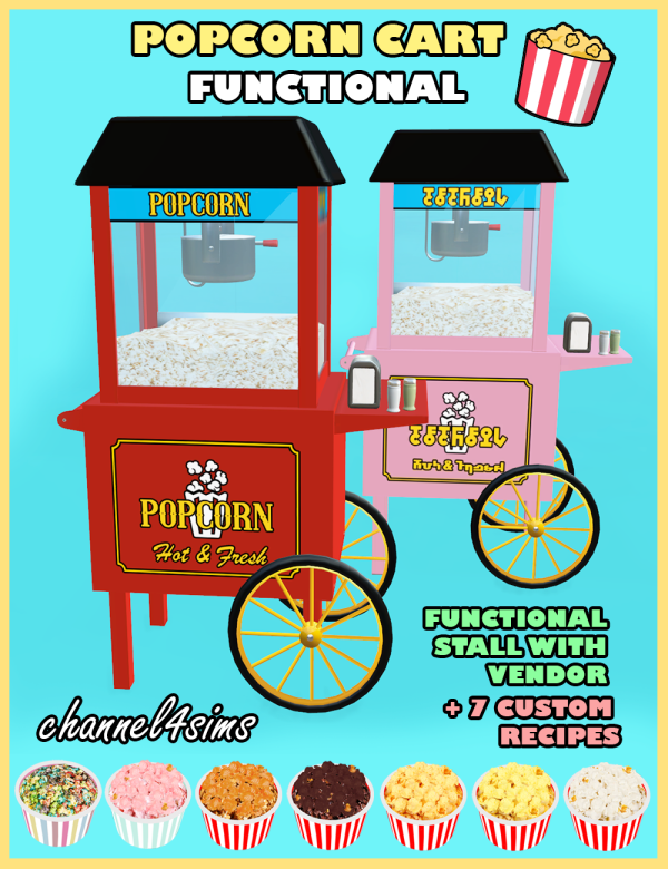 Mix Popcorn Cart Functional by simsfinds - The Sims 4 Custom Content