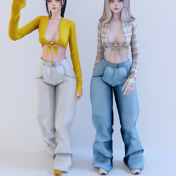 Alpha Kumara sleeve top corderoy jeans by babyetears - The Sims 4 Custom Content
