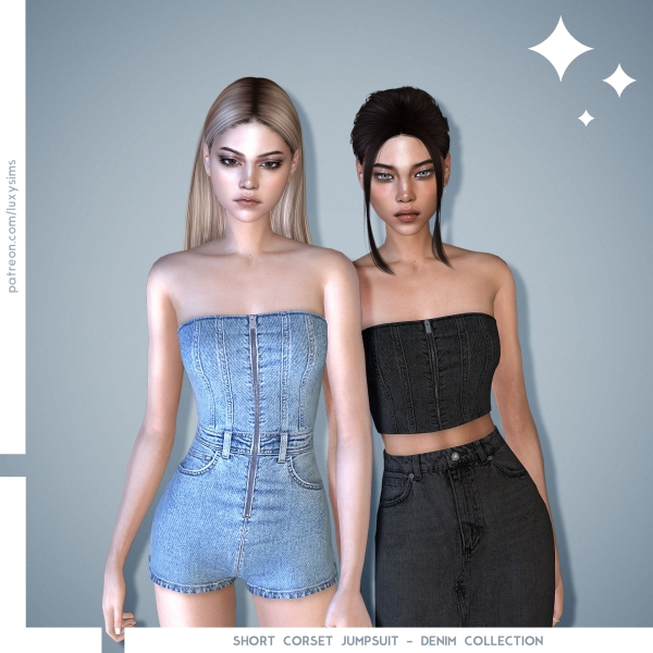 Alpha Short Corset Jumpsuit Denim Collection by luxysims - The Sims 4 Custom Content