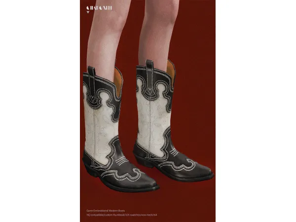 Alpha Ganni Embroidered Western Boots by Charonlee SIMS - The Sims 4 Custom Content