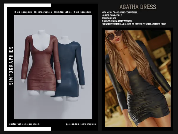 Alpha Agatha Dress by simtographies - The Sims 4 Custom Content