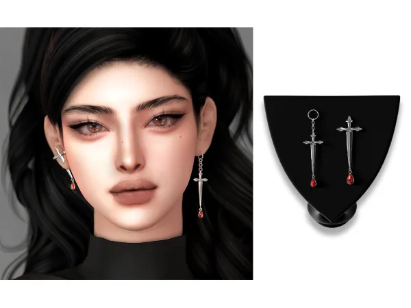 Alpha Silver Sword Earrings by Chih - The Sims 4 Custom Content