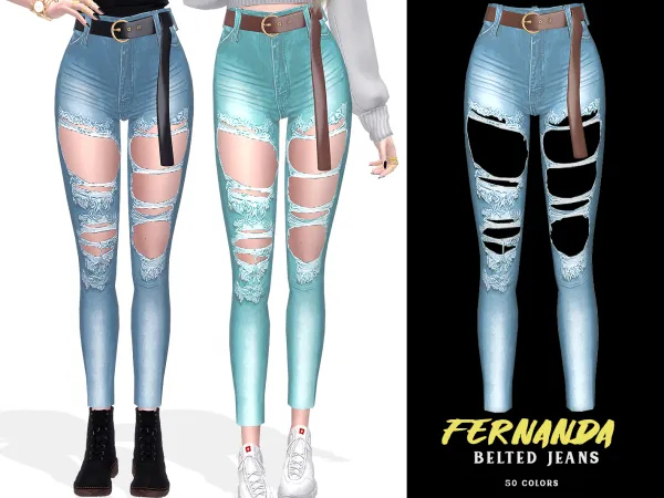 Alpha Fernanda Belted Jeans - The Sims 4 Custom Content