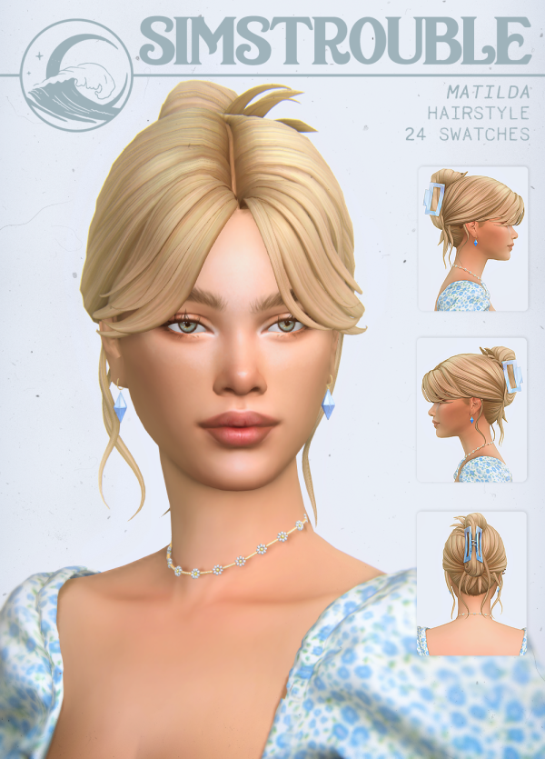 Maxis Match Matilda Hairstyle (3 Versions) by simsfinds - The Sims 4 Custom Content