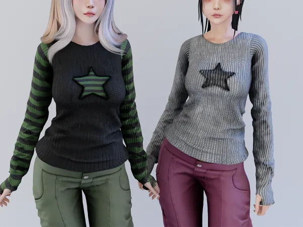 Alpha Lost star striped long sleeve top Babyetears by babyetears - The Sims 4 Custom Content