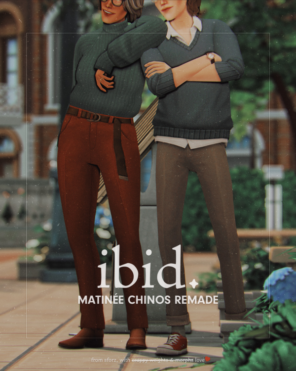 Maxis Match ibid matinée chinos remade by simsfinds - The Sims 4 Custom Content
