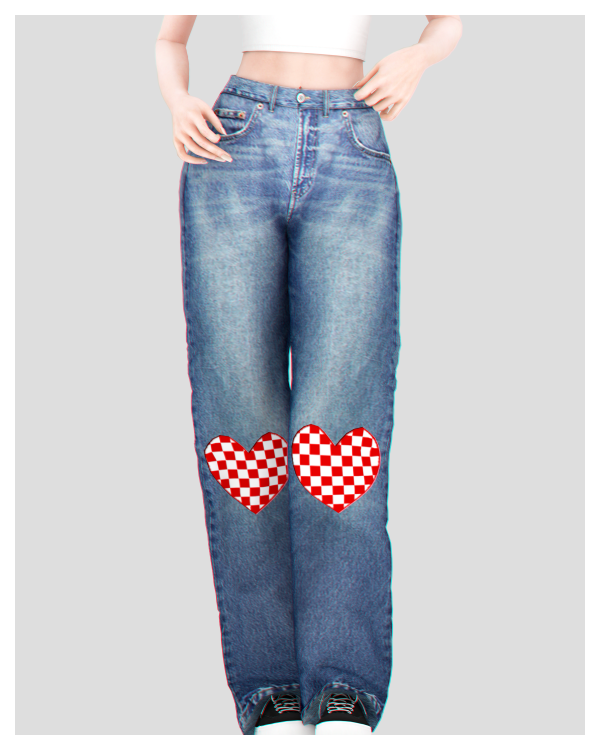 Alpha Checkered Heart Jeans Pants by BackTrack - The Sims 4 Custom Content
